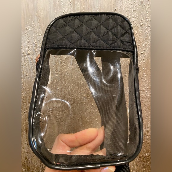 Clear & Black Quilted Crossbody Bag With Rose Gold Tone Zipper (4.25” X 7.5”) - Picture 10 of 16